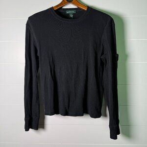 Lauren Ralph Lauren Black Rib 100% Cotton Long Sleeve Shirt w/ Should Pocket XL